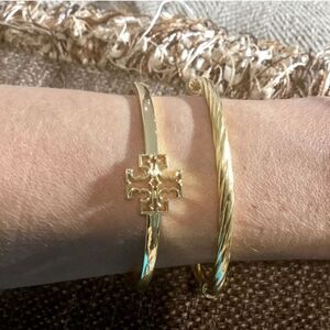 TORY BURCH LOGO DOUBLE T OPEN CUFF BRACELET 18k GOLD PLATED